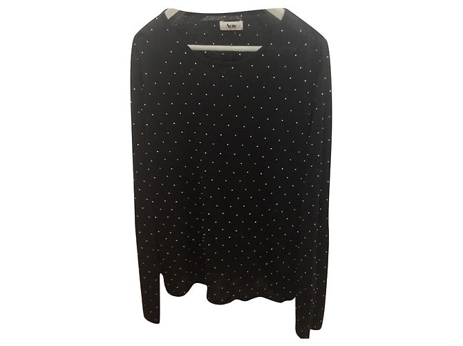 Pull en maille de lin clouté Acne Precious, Size M Noir Argenté