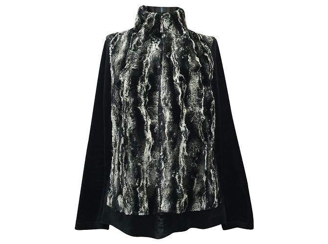 Jaqueta Cardigan Louis Féraud Preta Cinza Algodão Pele Preto Multicor