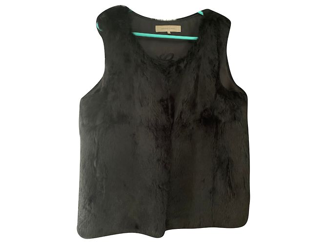 Gerard Darel Rabbit Fur Sleeveless Jacket Dark Brown