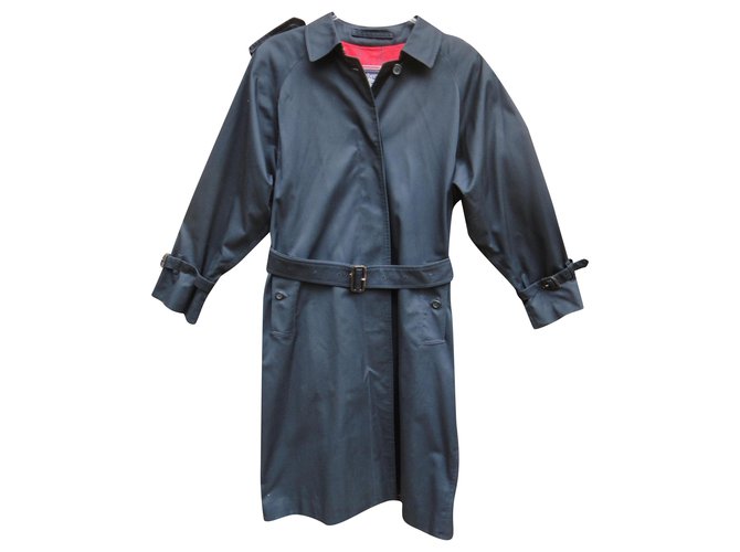 womens Burberry vintage t trench coat 38 Navy blue Cotton Polyester  ref.235029