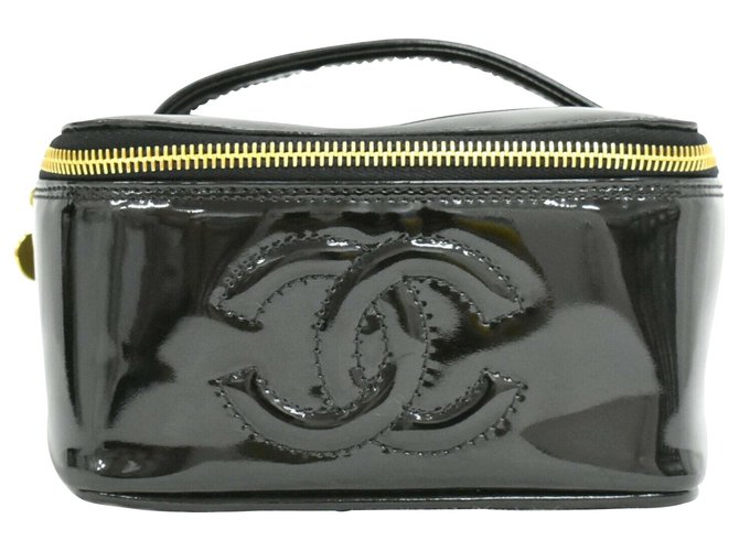 Chanel saco de embreagem Preto Couro envernizado  ref.235185
