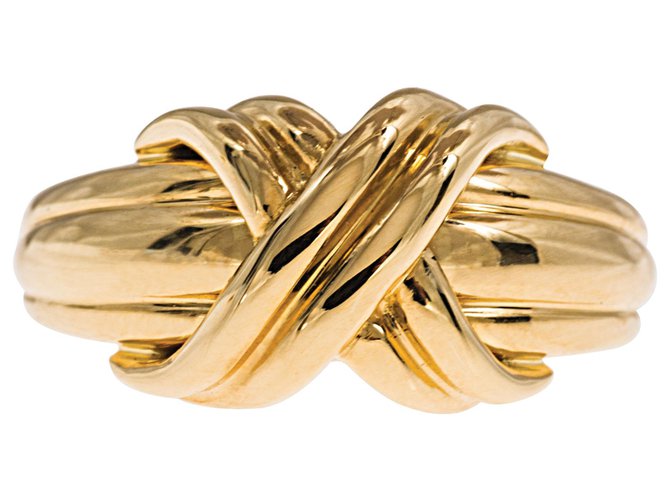 Vintage Tiffany & Co.. "Unterschriften Sammlung" 18k Gelbgold "X" Ring. Golden Weißgold  ref.235303