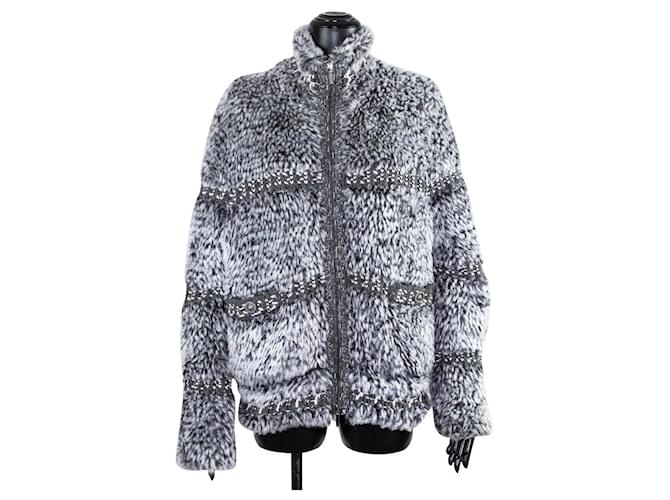 Chanel chaqueta de piel sintética de moda Gris antracita Cachemira  ref.235314