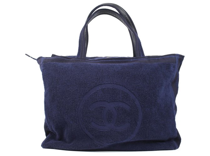 Chanel 2010la borsa da spiaggia Blu Cotone Panno  ref.235493