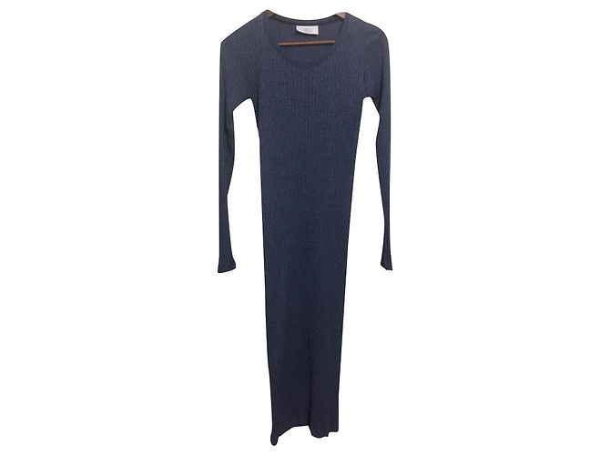 Autre Marque Vestido largo Trial de algodón de canalé Azul