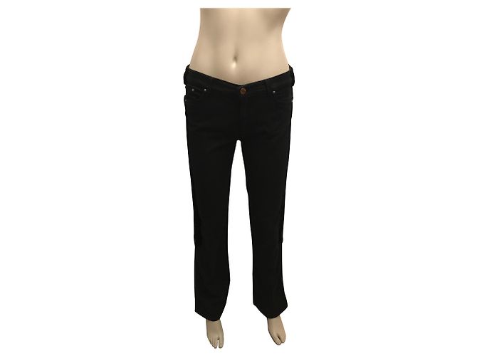 Jeans dritti neri Roberto Cavalli in cotone con righe in velluto Nero