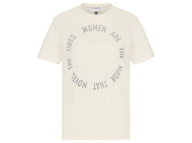 Dior T-shirt “Women are the moon that moves the tides” White Linen  ref.235561