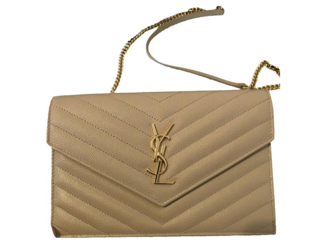 Saint Laurent Enveloppe wallet chain Cuir Beige  ref.235710