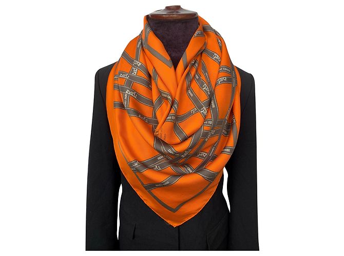 Hermès Lenço Bolduc de Seda Laranja