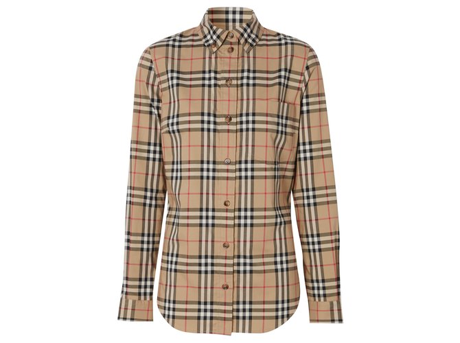 Camisa de algodão elástico com colarinho vintage xadrez BURBERRY Multicor  ref.235797