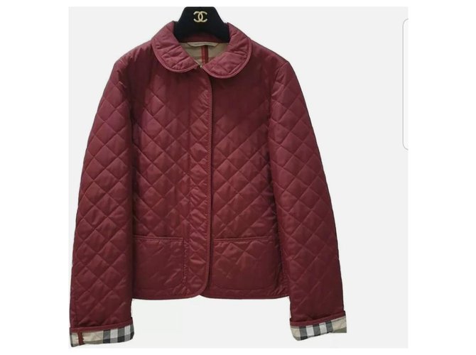 Burberry Red London Classic Quilted Jacket Vest Sz.S Dark red Cotton Polyester  ref.235814