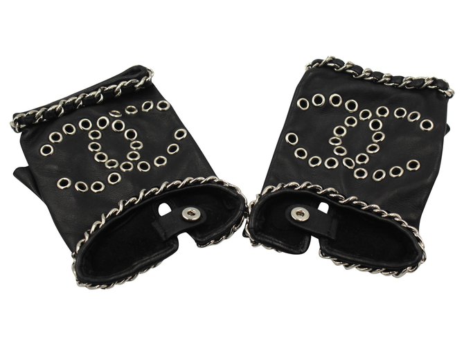 Chanel 2019 gants de collection de piste Cuir Métal Noir  ref.269485