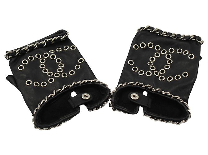 Chanel 2019 Runway Collection Handschuhe Schwarz Leder Metall