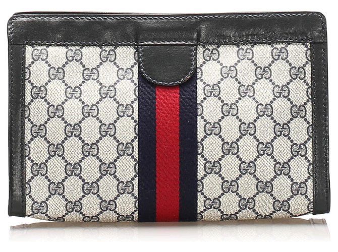 Gucci Gray GG Supreme Web Clutch Bag Multiple colors Grey Leather Cloth Pony-style calfskin Cloth  ref.236069
