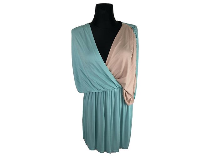 Vestido Msgm colourblock drapeado estilo grego preto rosa turquesa