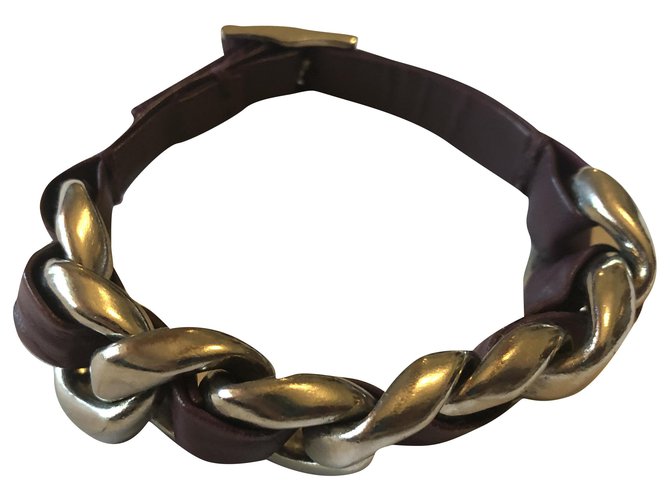 Chanel Bracelet chaîne et cuir Violet  ref.236319