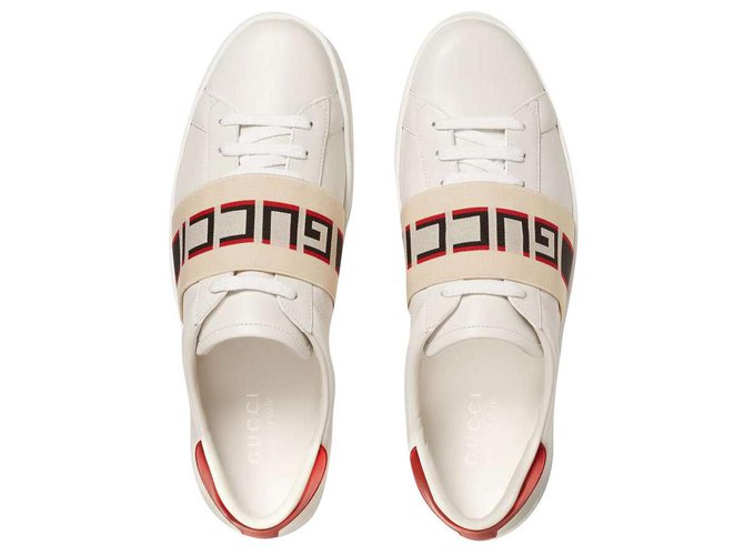 Ace Gucci Streifen Sneaker Weiß Leder  ref.236334