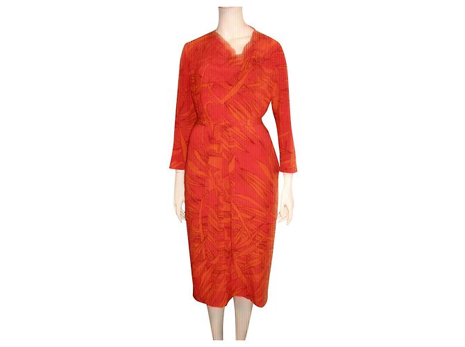 Escada Seidenkleid in Rot und Orange mit Gürtel