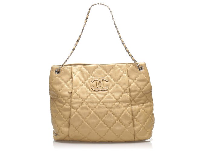Sacola Chanel Brown CC Marrom Bege Couro  ref.236501
