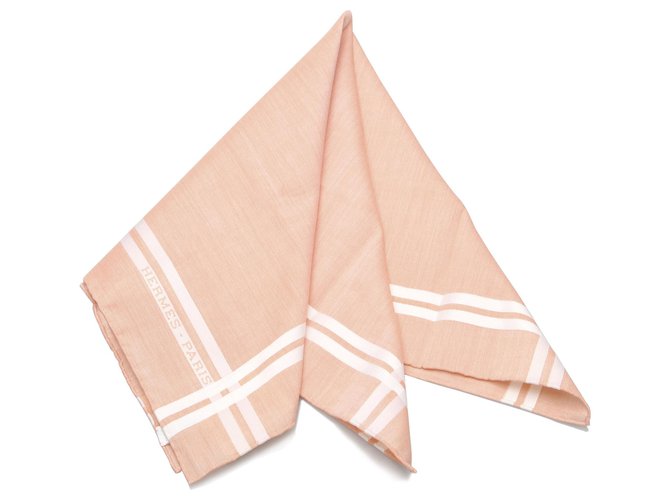 Hermès Lenço de algodão rosa hermes Branco Pano  ref.236530