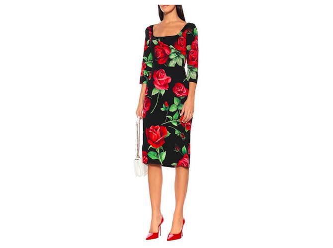 bladerdeeg voorkant registreren Dolce & Gabbana Rose Silk Dress Black ref.236680 - Joli Closet