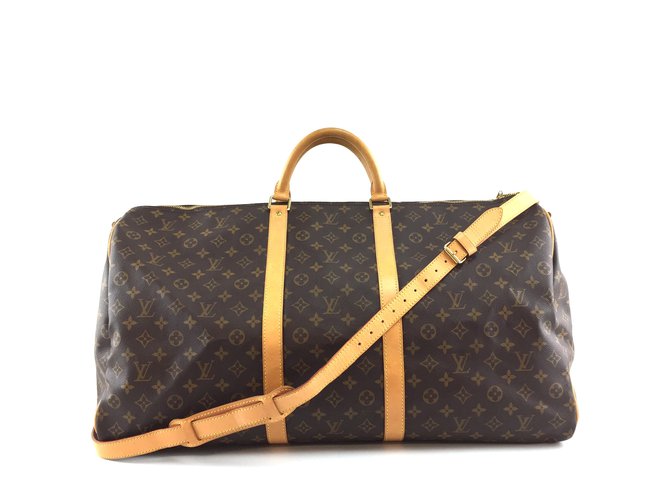 Louis Vuitton Keepall 60 Bandouliere Monogram Canvas Brown Leather  ref.236714