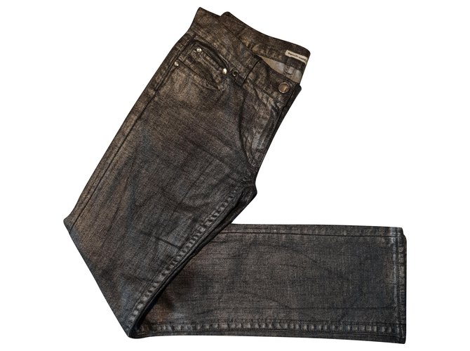 French Connection Jeans Black Silvery Cotton Elastane  ref.236863
