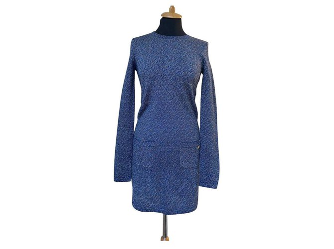 Chanel Robe métallisée Byzance Cachemire Bleu  ref.236873