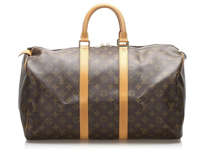 Louis Vuitton Brown Monogram Keepall 45 Leather Cloth  ref.236969
