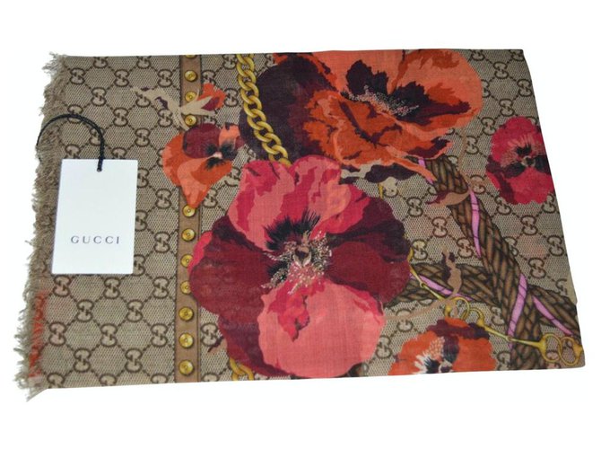 gucci scarf floral new Laine Multicolore  ref.237055