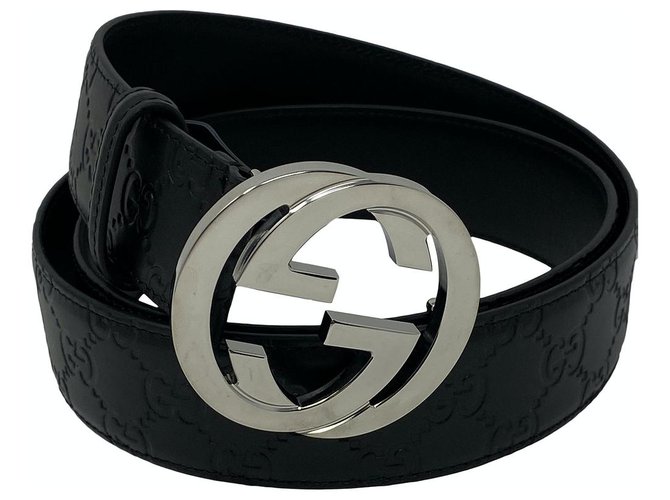 Gucci Belt with Square Buckle and Interlocking G, Size Gucci 105, Black, Leather
