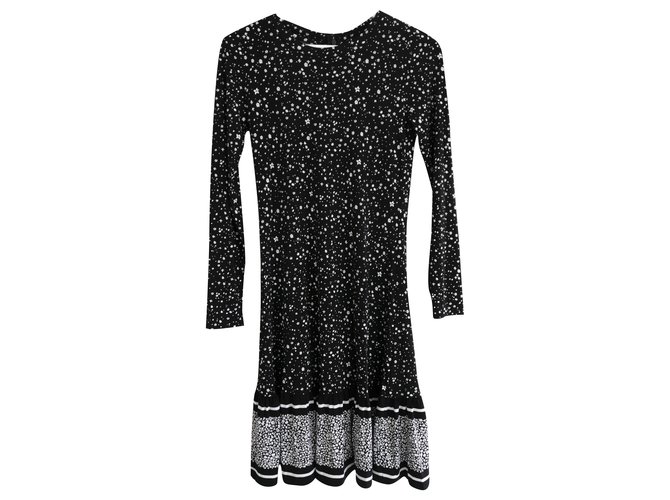 Michael Kors B & W Floral Jersey Kleid Schwarz Polyester  ref.237091