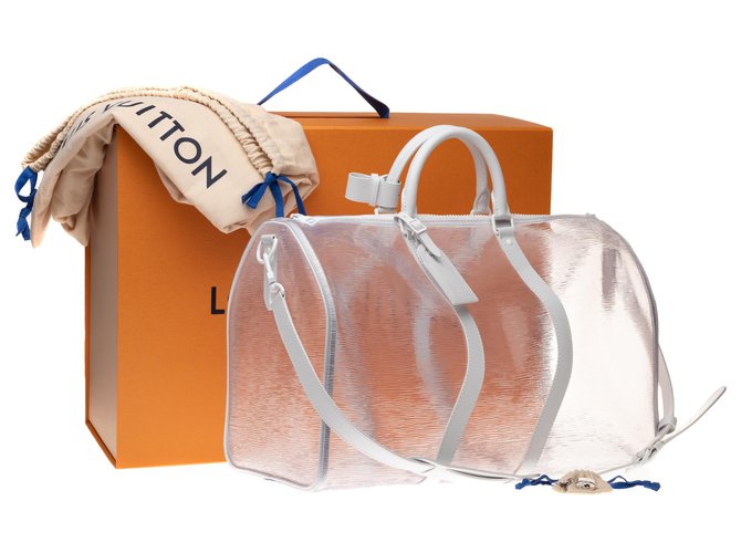 Bolsa de viaje Louis Vuitton Keepall de edición limitada 50 bandolera de playa epi, ¡Nueva condición! Blanco Cuero Lienzo  ref.237173