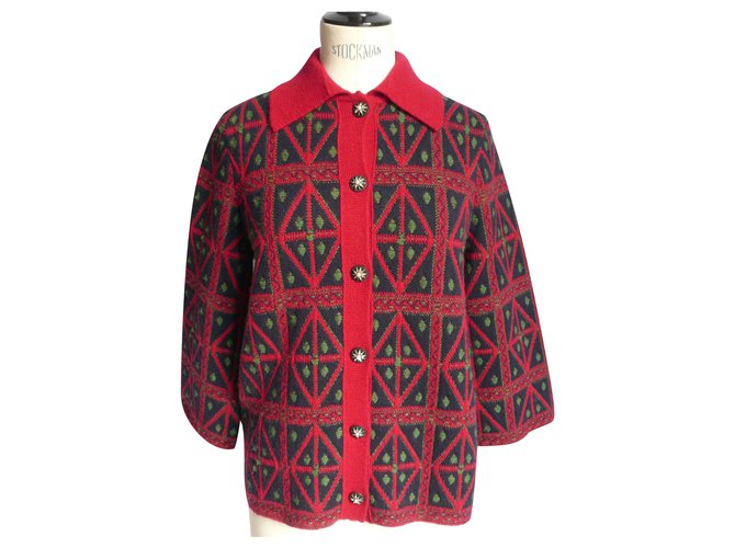 CHANEL Veste manteau court cachemire épais T34 Rouge  ref.237178