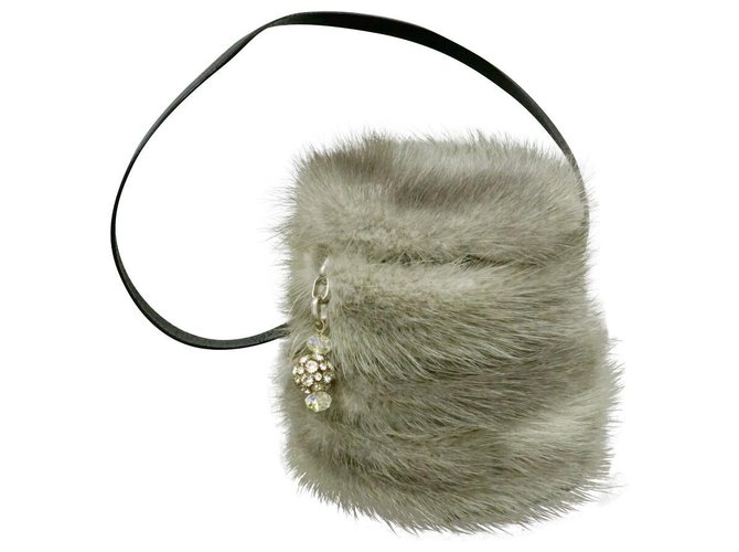 Autre Marque Mink Evening Bag Purse Grey Italy Fur  ref.237186