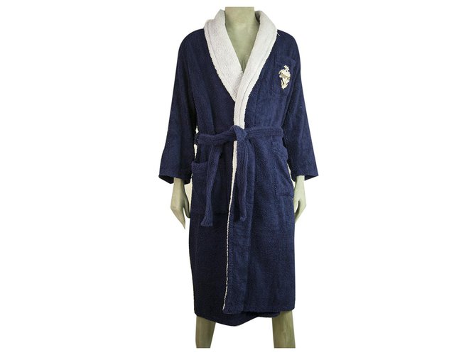 Hermès Peignoir Hermes bleu et lavande en coton doux pour hommes w. Emblème  ref.237224