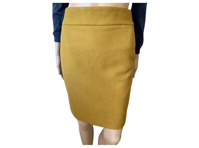 J.Crew Saia Lápis em Serge Ocre Bronzeado Lã Amarelo