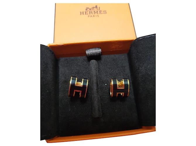 Hermès Boucles d'oreilles Hermes Pop Métal Noir  ref.237249