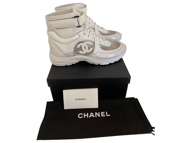 Chanel white & transparent sneakers, taille 40,5 , New never worn Leather Plastic  ref.237269