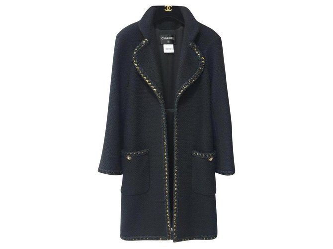 Chanel Paris Salzburg Runway Gripoix Buttons Chaqueta de abrigo negra Negro Lana  ref.237282