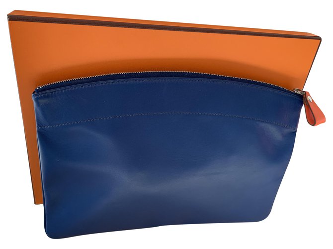 Hermès Clutch bags Blue Orange Leather  ref.237293