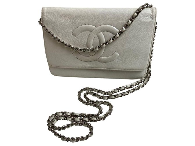 Wallet On Chain Chanel Branco Couro  ref.237409