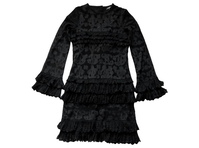 Chanel SS20 Rüschen CC Strickkleid Schwarz