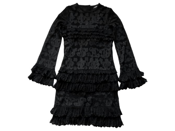 Chanel SS20 Robe en tricot à volants CC Viscose Noir  ref.237436