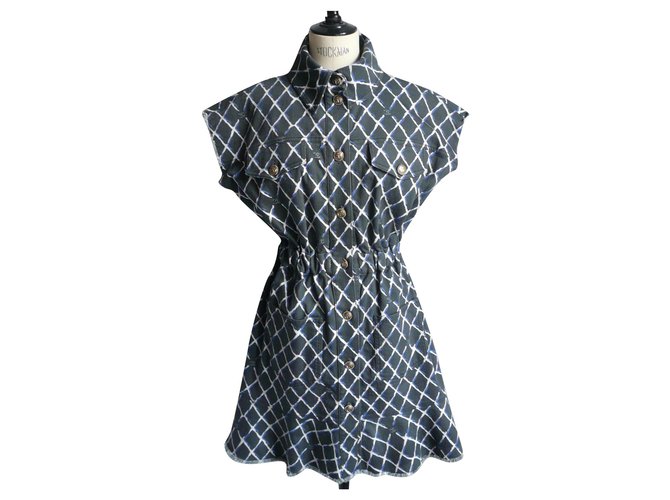CHANEL Diamond pattern cotton denim shirt dress very good condition T38 Blue  ref.237499