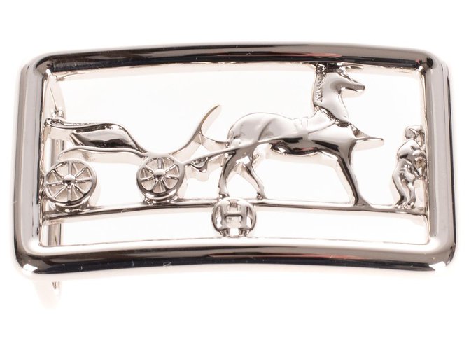 Hermès Calèche belt buckle in palladium silver metal Silvery  ref.237577
