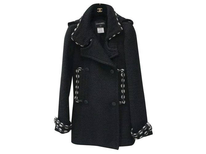 Chanel Black Wool Coat  Sz.36  ref.237584