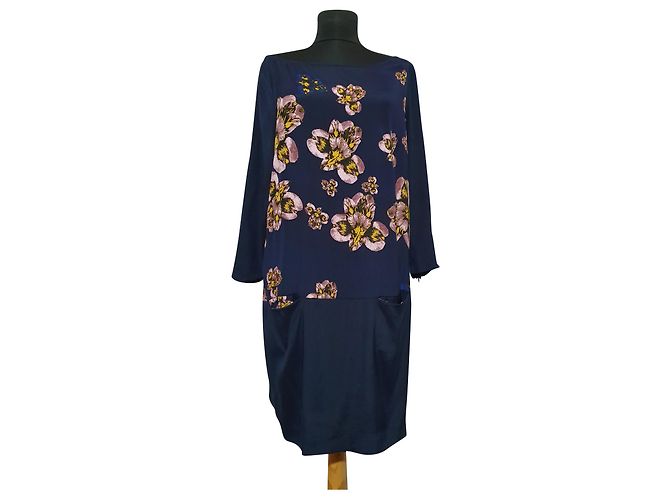 Baum und Pferdgarten Blumenkleid aus Seide blau Mehrfarben