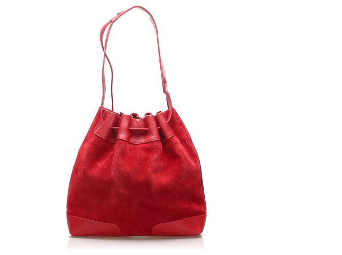 Burberry Red Suede Bucket Bag Leather Pony-style calfskin  - Joli  Closet