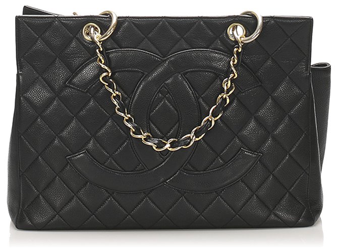 Chanel Black CC Zeitlose Kaviar Grand Shopping Tote Schwarz Leder Metall  ref.237642